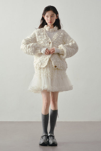 Chunky Knit Beige Cardigan