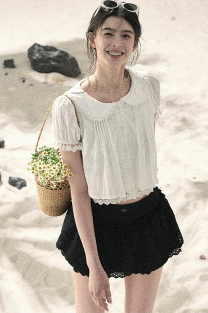 French Style Lace Puff Sleeve Blouse