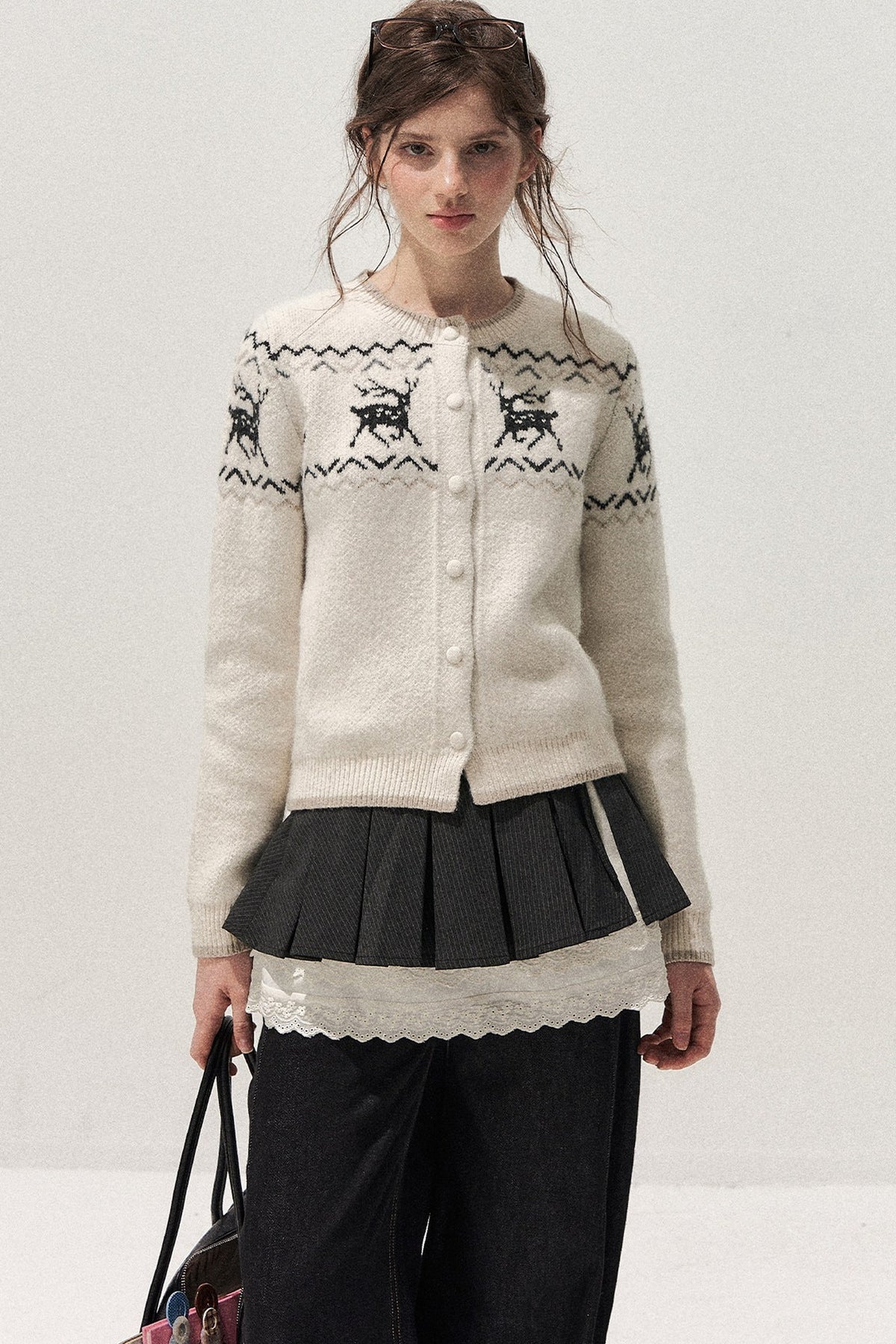 Deer Fair Isle Knit Cardigan