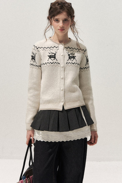 Deer Fair Isle Knit Cardigan