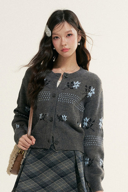 Fair Isle Jacquard Knit Cardigan