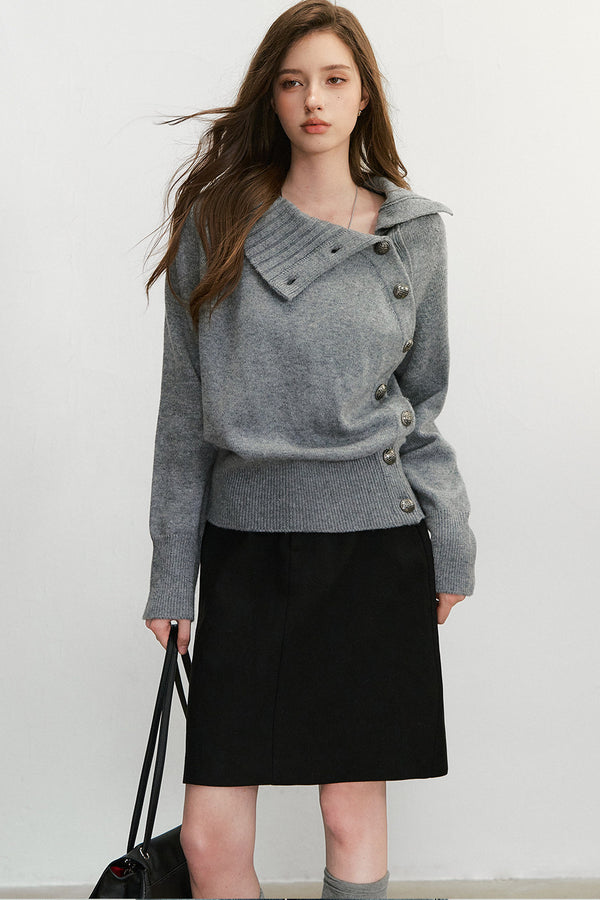 Diagonal Button Knit Top