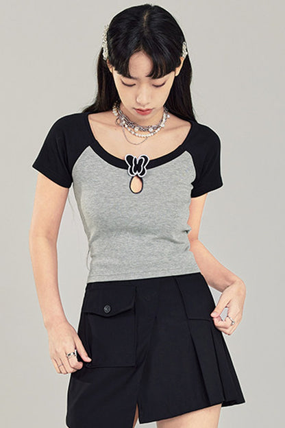 Butterfly Hollow-Out Color-Block Top