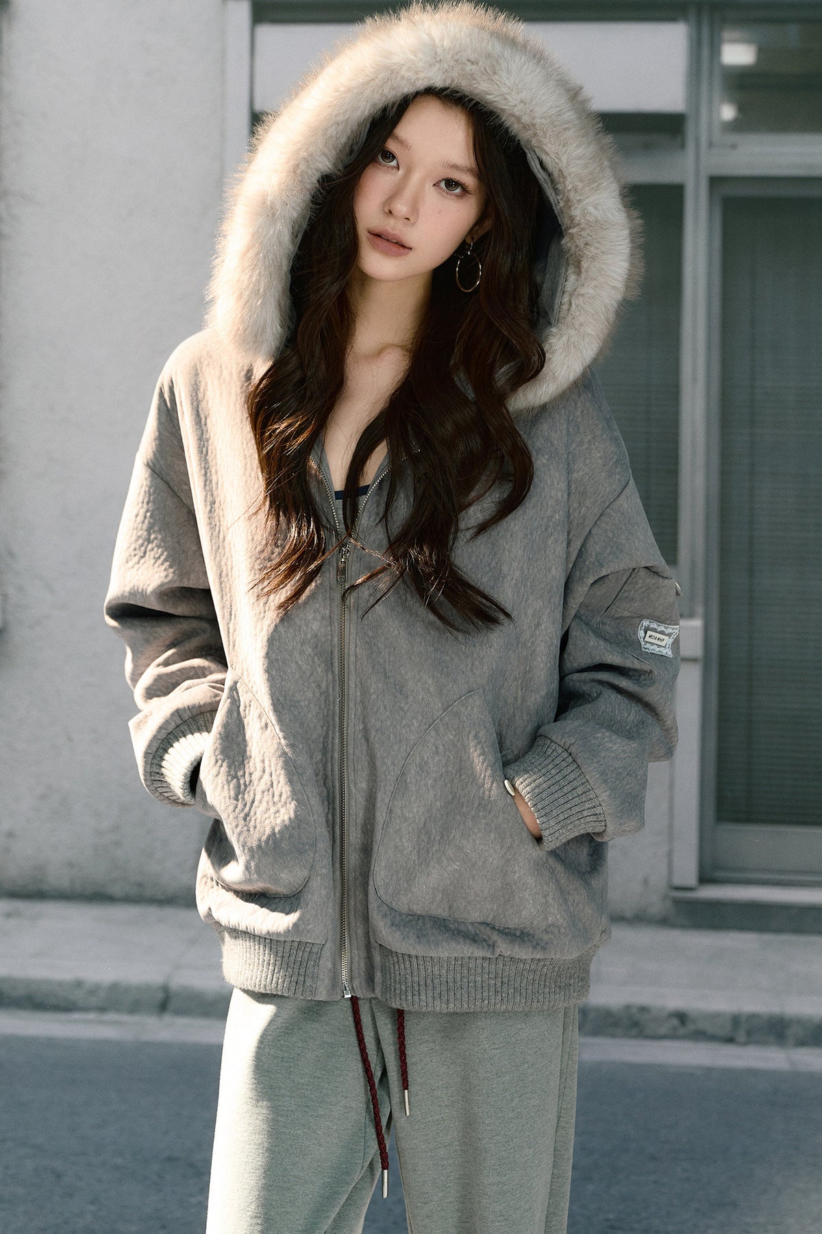 Detachable Fur Collar Quilted Hooded Jacket