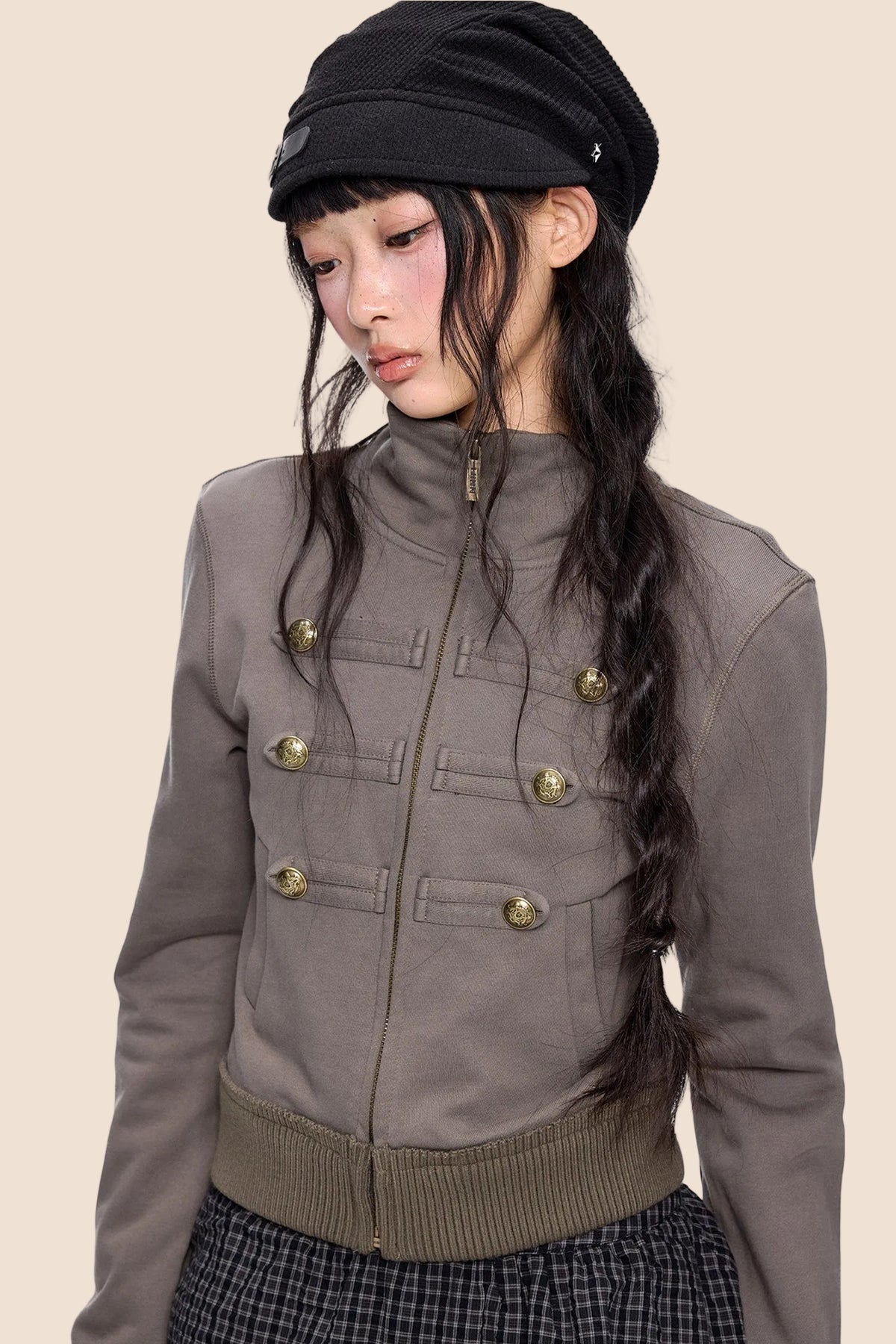 Short Napoleon Style Stand Collar Cardigan