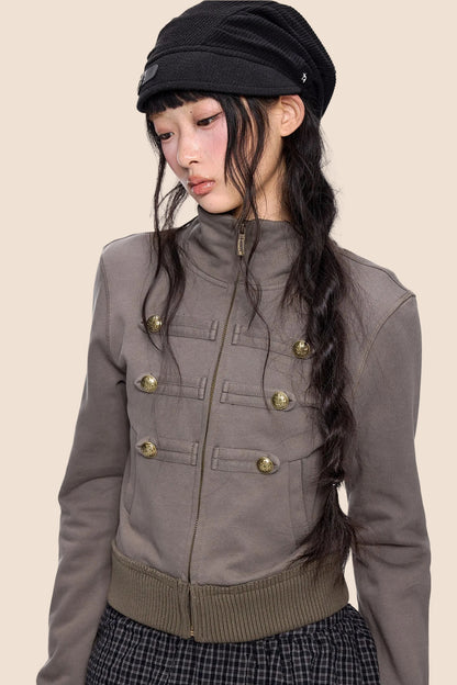 Short Napoleon Style Stand Collar Cardigan