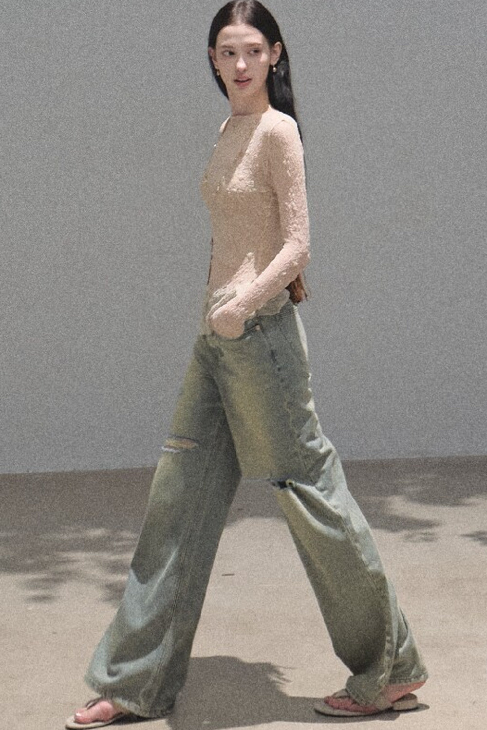 Silver Textured Knit Lace Blouse