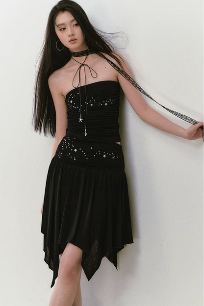 Beaded Pleated Acetate Bustier and Skirt Set-Up