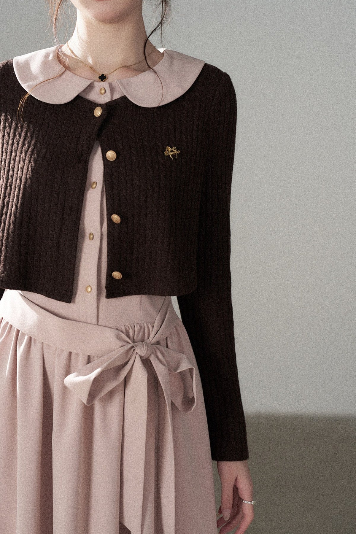 Collar Knitted Overlay Long Dress