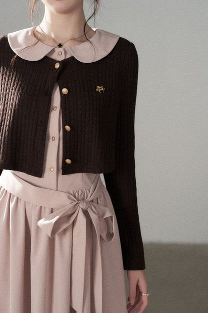 Collar Knitted Overlay Long Dress