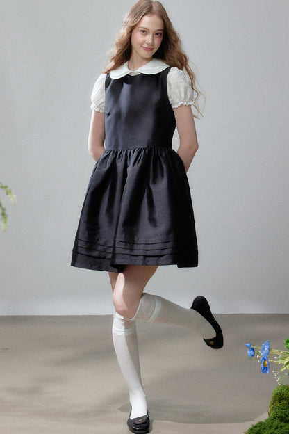 White Shirt and Sleeveless Little Black Puff Dress Set