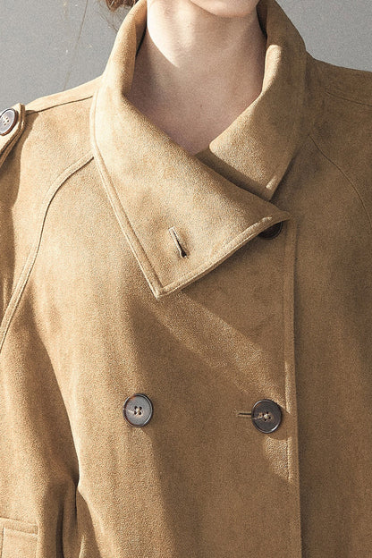 Chestnut Brown Faux Suede Windbreaker and Shorts Set-Up