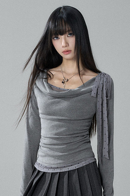 Gray Swing Collar Blouse