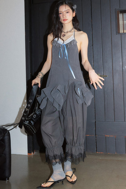 Ruffled Contrast Strap Suspender Top