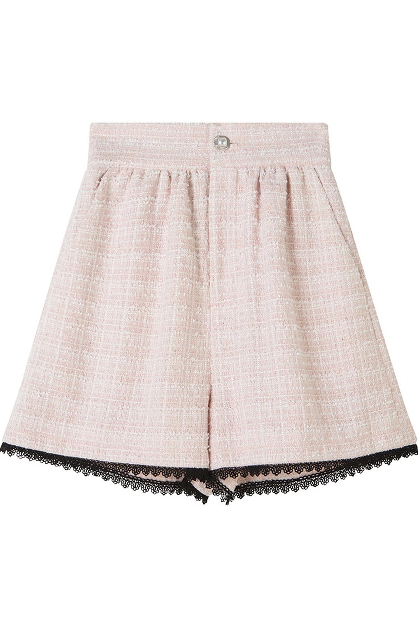 High-Waisted Lace Trim Tweed Shorts