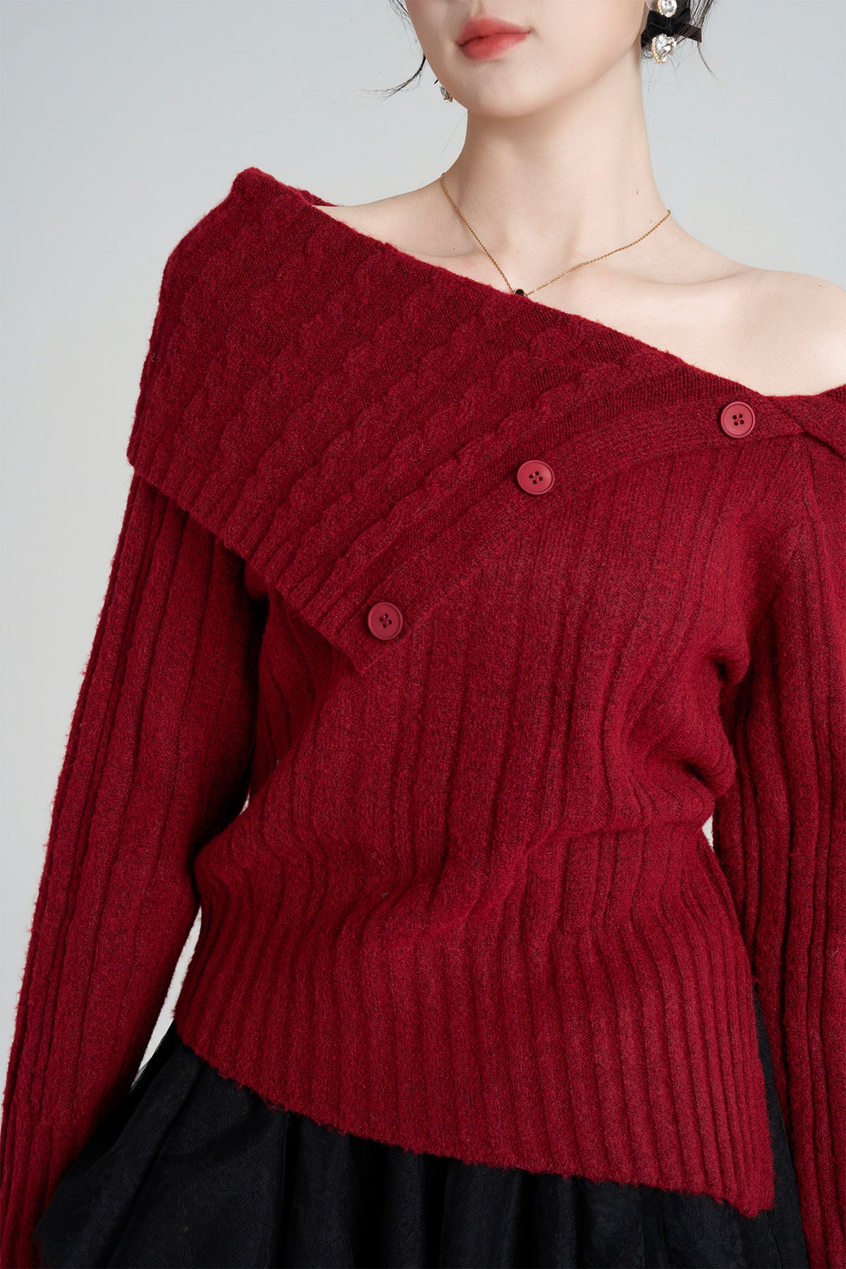 Off-Shoulder Knit Top and Skirt Set-Up