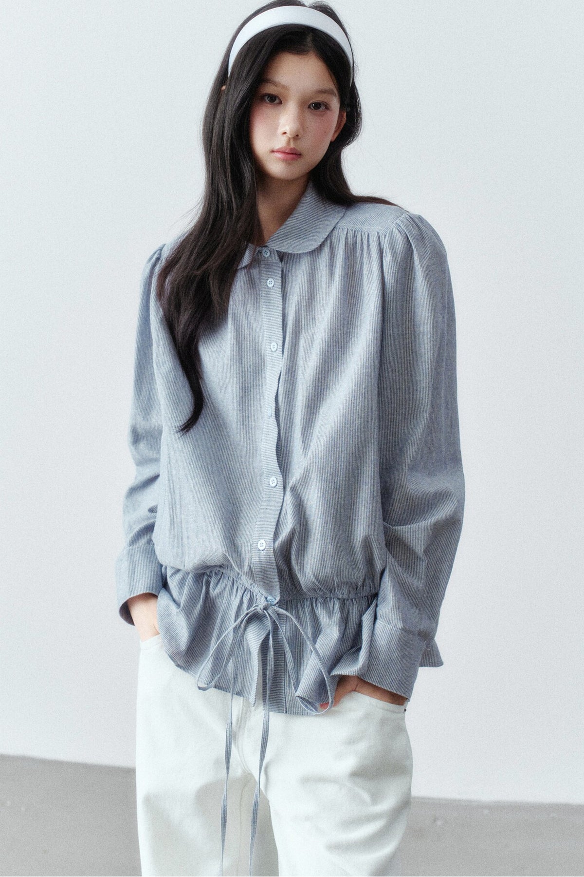 Low-Waist Ruffle Linen Shirt