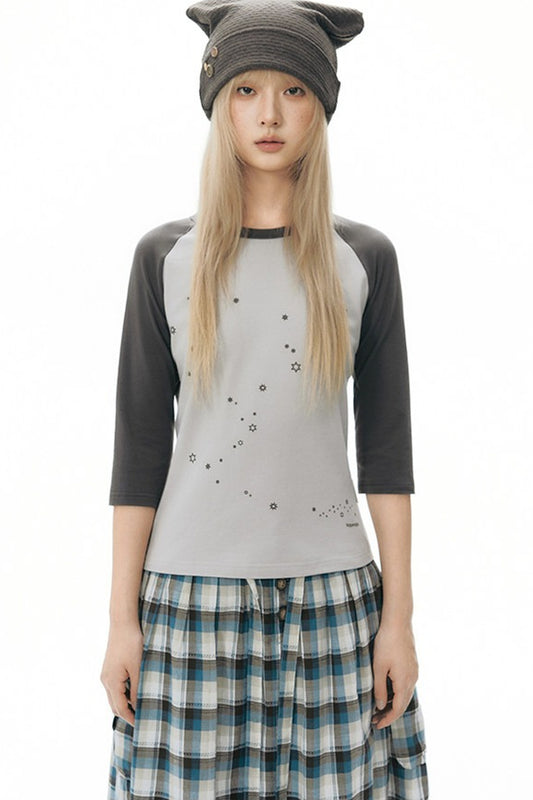 Color-Blocked Raglan Sleeve Knit Blouse