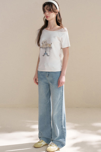 Hand-Painted Puppy Denim Pants