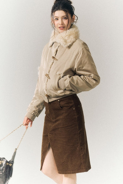 Horn Button Short Fur Coat
