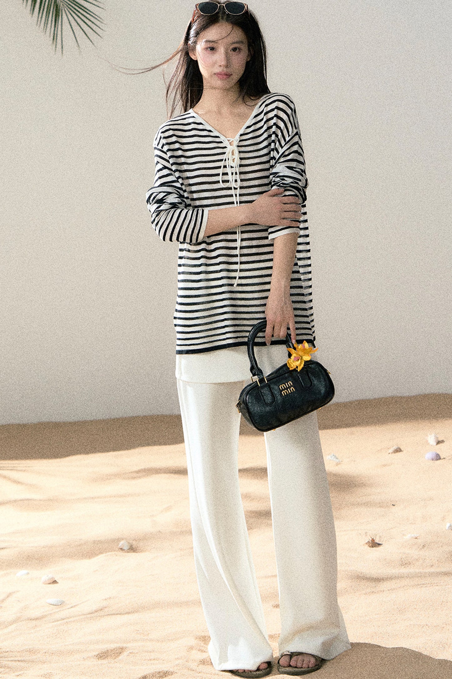 Linen Striped Tie-Up Top