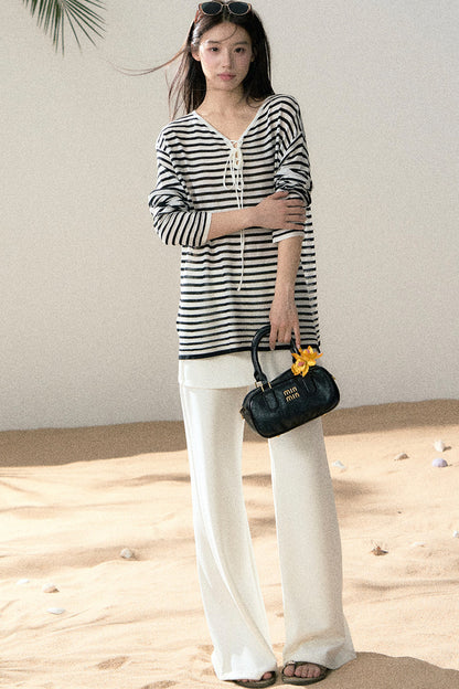 Linen Striped Tie-Up Top