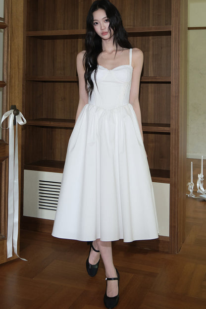 Vertical Cut Stand-Up Collar Slip Dress