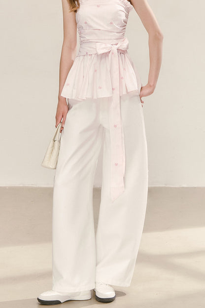 Ensemble haut tube épaules dénudées rayé doux et mignon avec pantalon