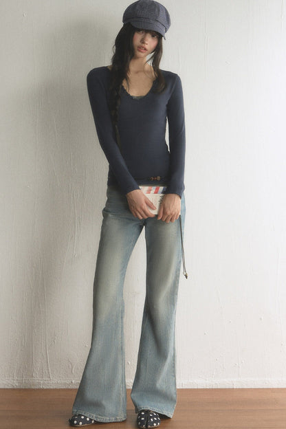 Layered-Look V-Neck Long-Sleeve T-Shirt