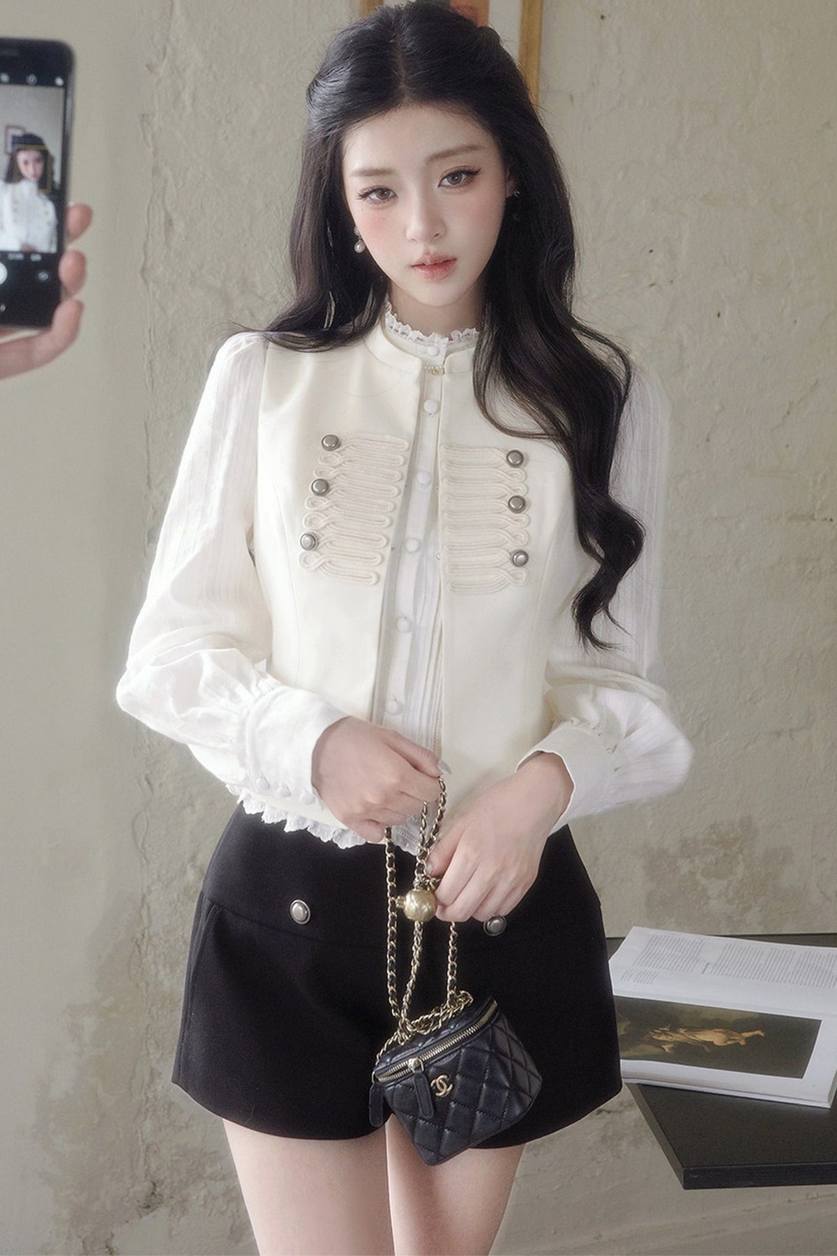 French Style Ruffled Stand Collar Vest