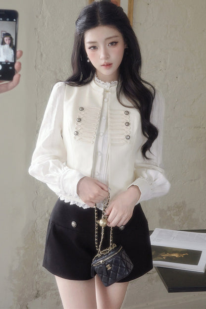 French Style Ruffled Stand Collar Vest