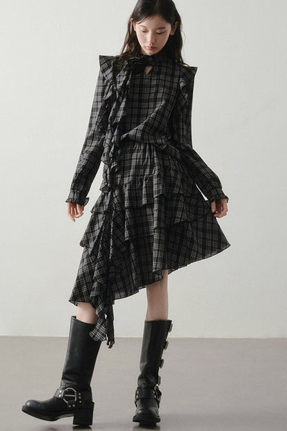 Retro Plaid Shirt and Half Skirt Set