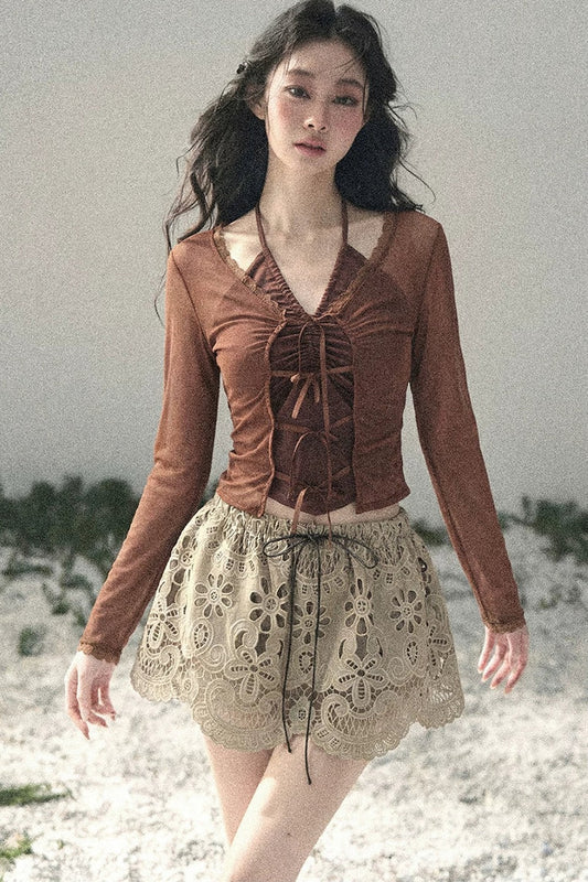 Lace Halter Two-Piece Set-Up