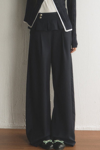 High-Waisted Pleated Straight-Leg Pants