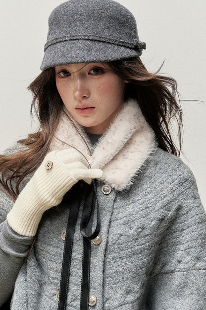Retro Bow Fur Collar Cardigan