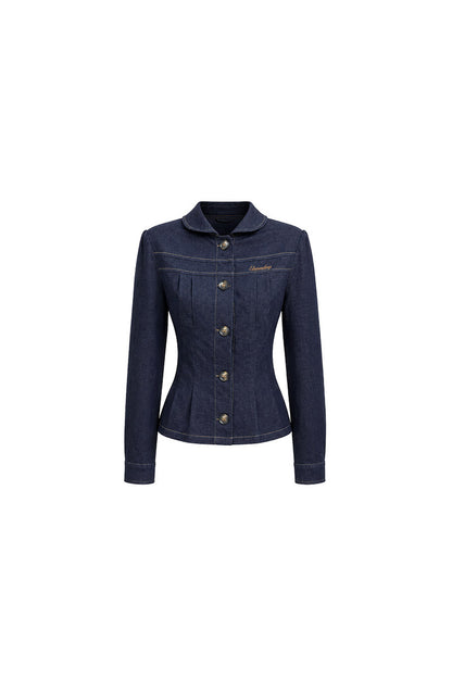 Dark Blue Denim Top With Skirt Set-Up
