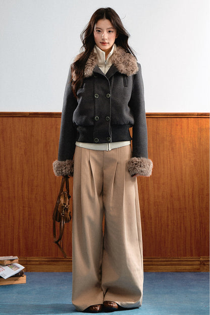 Double-Breasted Plush Fringe Jacket