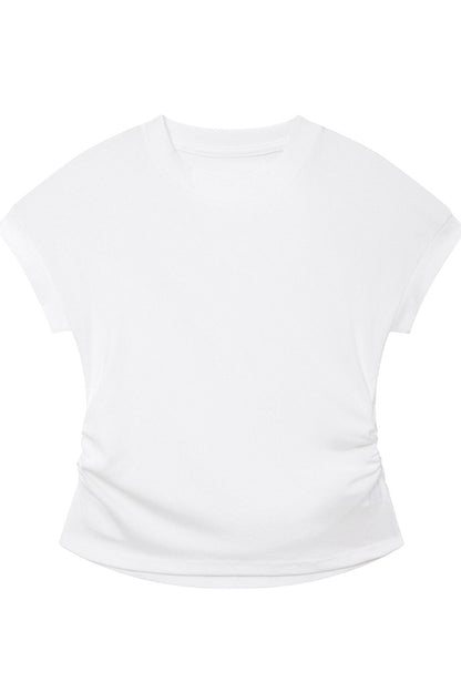 Black Stretchy Lyocell Round Neck T-Shirt