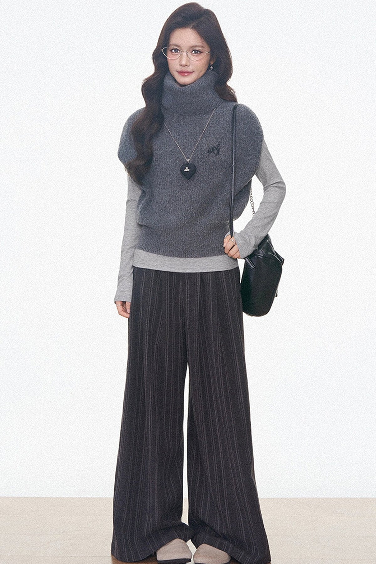 Layered Turtleneck Sweater and Pants 3-Piece Set-Up