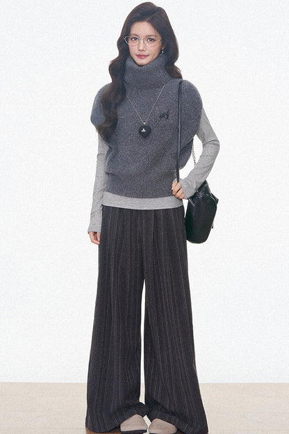 Layered Turtleneck Sweater and Pants 3-Piece Set-Up
