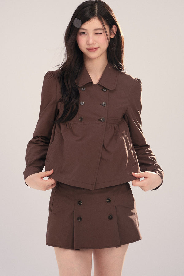 Long-Sleeved Plaid Shirt and Skirt Set-Up