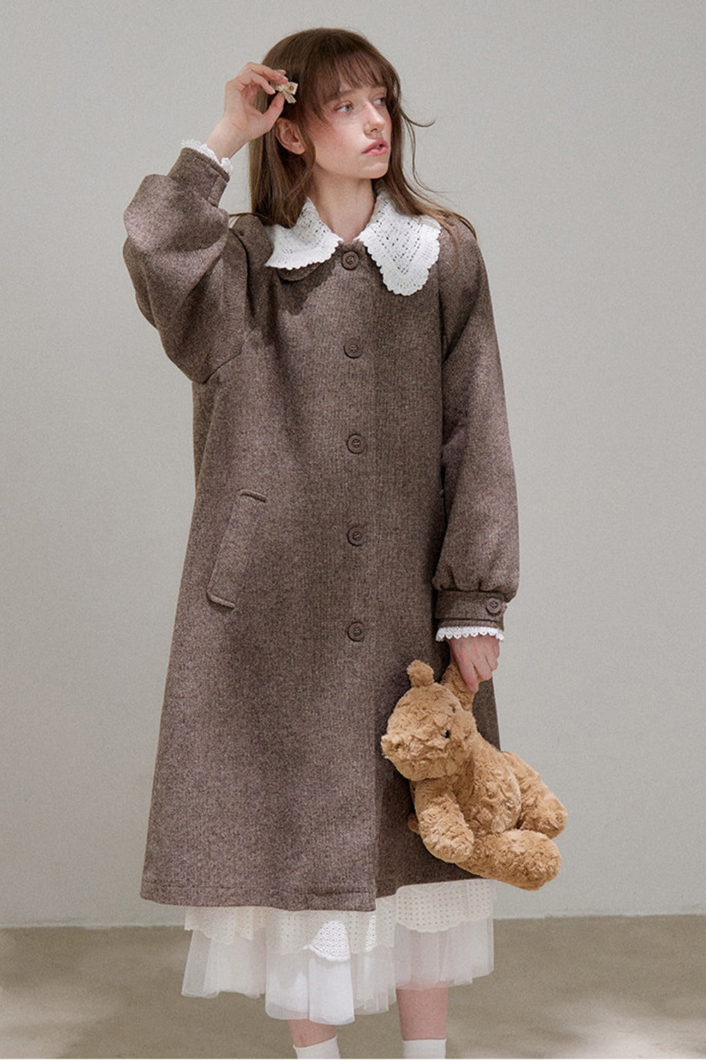 Brown Doll Collar Wool Coat