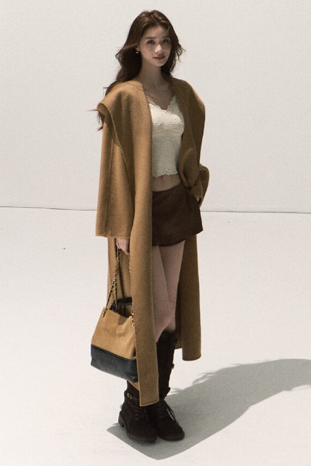 Manteau en laine double face style peignoir