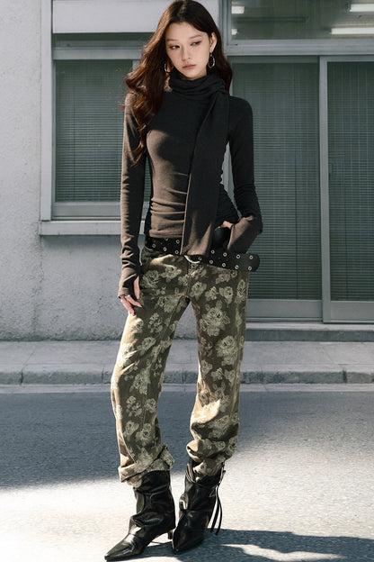 Vintage Jacquard Straight-Leg Flared Jeans