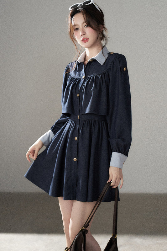 Long-Sleeved Layered-Look A-Line Dress