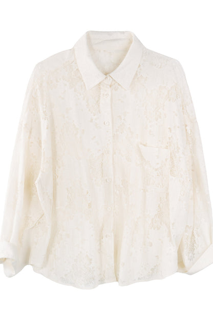 Chemisier floral en dentelle blanc cassé