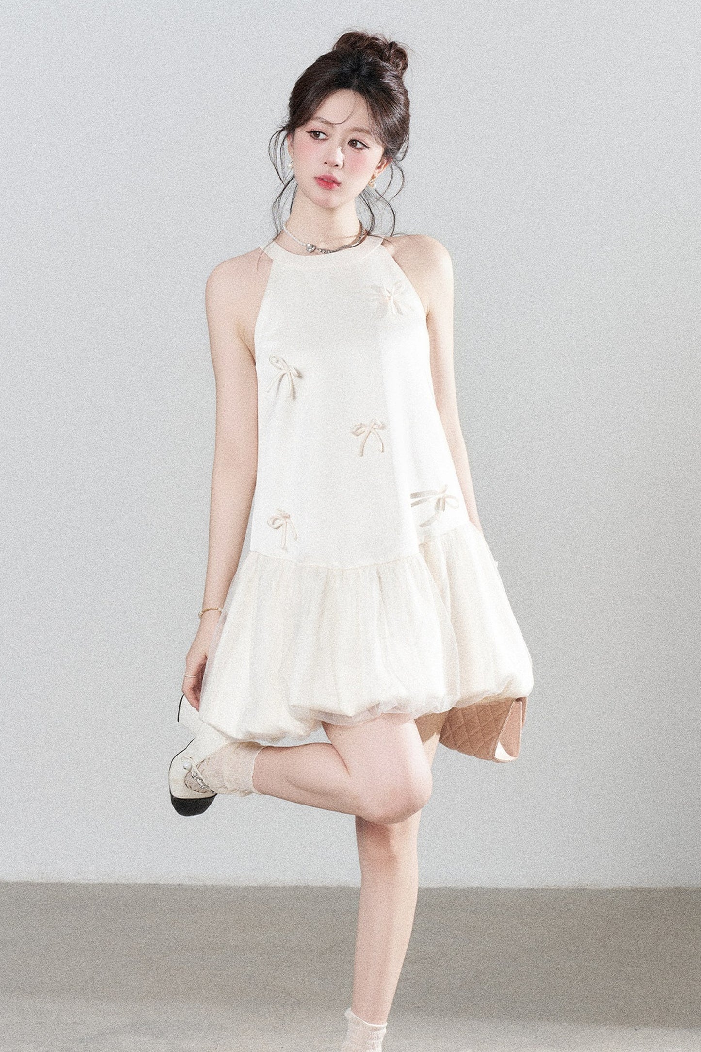 Apricot Halter Mesh Dress