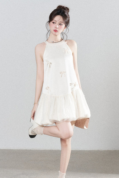 Apricot Halter Mesh Dress