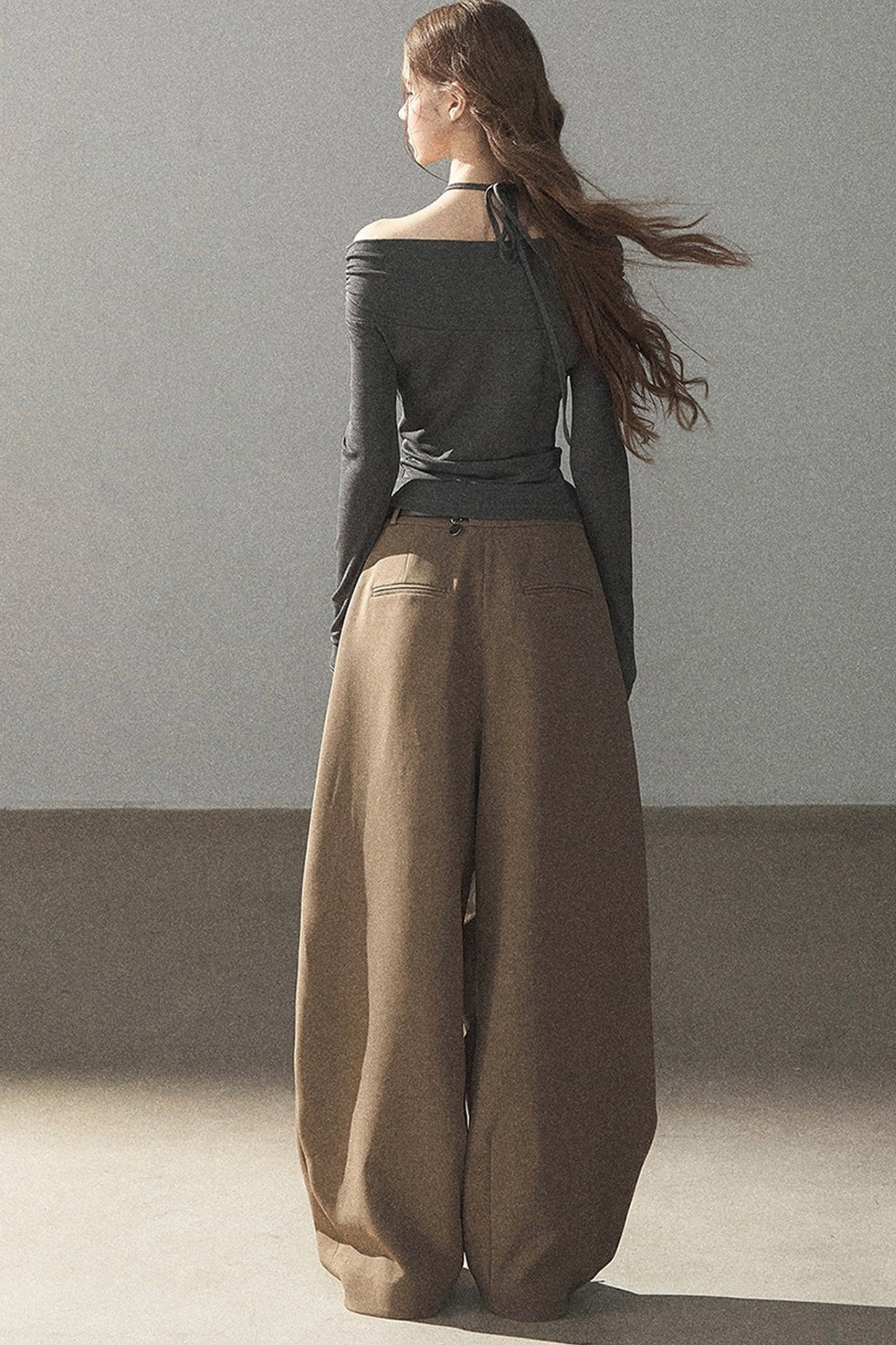 One-Shoulder Long-Sleeve Halter Blouse