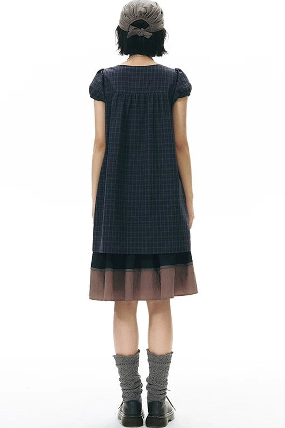 Plaid Puff Sleeve Babydoll Dress